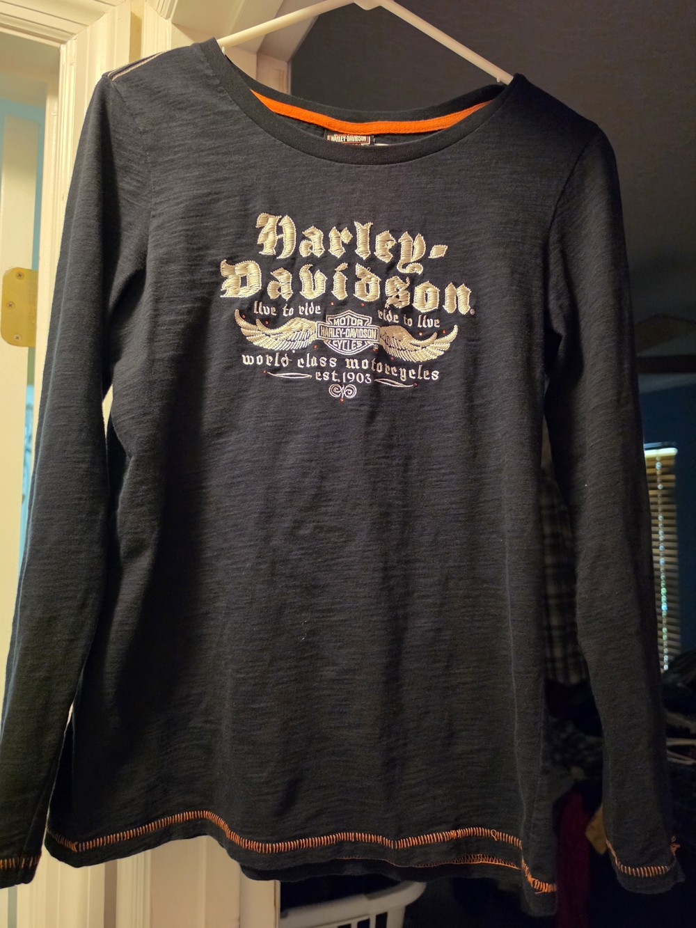 Cajun Harley-Davidson Layfette,LA Women's Black Long Sleeve Graphic Tee  Shirt